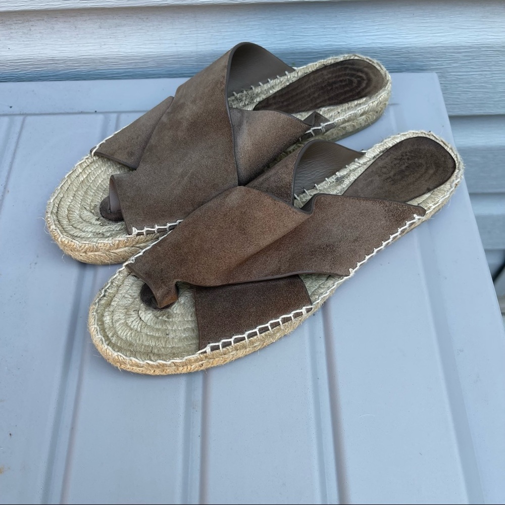 VINCE Carlita Suede Espadrille Slide Sandals Taupe Brown Color Size 10 Women’s - Picture 9 of 12